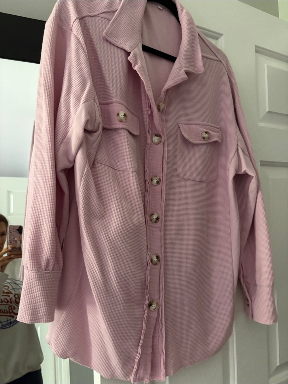 Light Pink Button-Up Waffle Knit Shacket
